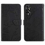 For Tecno Pova 2 HT03 Skin Feel Butterfly Embossed Flip Leather Phone Case(Black)