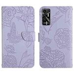 For Tecno Pova 2 HT03 Skin Feel Butterfly Embossed Flip Leather Phone Case(Purple)