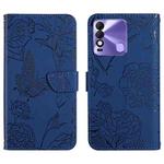 For Tecno Spark 8 HT03 Skin Feel Butterfly Embossed Flip Leather Phone Case(Blue)