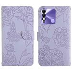 For Tecno Spark 8 HT03 Skin Feel Butterfly Embossed Flip Leather Phone Case(Purple)