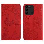 For Tecno Spark Go 2022 HT03 Skin Feel Butterfly Embossed Flip Leather Phone Case(Red)