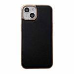 For iPhone 13 Waves Series Nano Electroplating Genuine Leather Phone Case(Black)