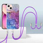 For iPhone 14 Plus 2.0mm Airbag Shockproof TPU Phone Case with Lanyard (Blue Purple Marble)