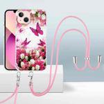 For iPhone 13 mini 2.0mm Airbag Shockproof TPU Phone Case with Lanyard (Dancing Butterflies)