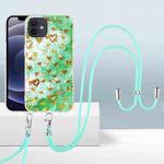 For iPhone 12 / 12 Pro 2.0mm Airbag Shockproof TPU Phone Case with Lanyard(Gold Heart)