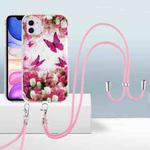 For iPhone 11 2.0mm Airbag Shockproof TPU Phone Case with Lanyard (Dancing Butterflies)
