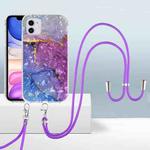 For iPhone 11 2.0mm Airbag Shockproof TPU Phone Case with Lanyard (Blue Purple Marble)