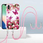 For iPhone X / XS 2.0mm Airbag Shockproof TPU Phone Case with Lanyard(Dancing Butterflies)