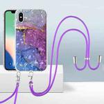 For iPhone X / XS 2.0mm Airbag Shockproof TPU Phone Case with Lanyard(Blue Purple Marble)