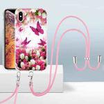 For iPhone XS Max 2.0mm Airbag Shockproof TPU Phone Case with Lanyard(Dancing Butterflies)
