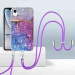 For iPhone XR 2.0mm Airbag Shockproof TPU Phone Case with Lanyard(Blue Purple Marble)