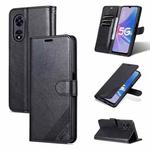 For OPPO A97 5G AZNS Sheepskin Texture Flip Leather Phone Case(Black)