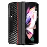 For Samsung Galaxy Z Fold4 Carbon Fiber Texture Shockproof Splicing Leather Case with Holder(Red)