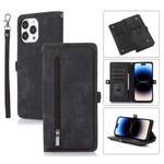 For iPhone 14 Pro Max Zipper Card Slot Buckle Wallet Leather Phone Case (Black)