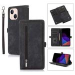 For iPhone 14 Plus Zipper Card Slot Buckle Wallet Leather Phone Case (Black)
