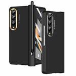 For Samsung Galaxy Z Fold4 Skin Feel Two-color Contact Lens Hinge Flip Phone Case with Pen Slot(Black)