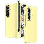 For Samsung Galaxy Z Fold4 Skin Feel Two-color Contact Lens Hinge Flip Phone Case with Pen Slot(Yellow)