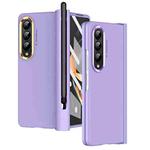 For Samsung Galaxy Z Fold4 Skin Feel Two-color Contact Lens Hinge Flip Phone Case with Pen Slot(Purple)