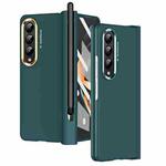 For Samsung Galaxy Z Fold4 Skin Feel Two-color Contact Lens Hinge Flip Phone Case with Pen Slot(Aoyama Dai)