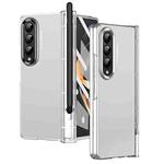 For Samsung Galaxy Z Fold4 Skin Feel Two-color Contact Lens Hinge Flip Phone Case with Pen Slot(Transparent)