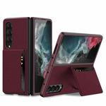 For Samsung Galaxy Z Fold4 GKK Ultra-thin Leather Phone Case with Card Slots(Wine Red)