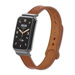 For Xiaomi Mi Band 7 Pro Double Stud Leather Metal Frame Watch Band(Brown)