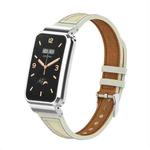 For Xiaomi Mi Band 7 Pro Collage Small Waist Leather Metal Frame Watch Band(Warm White)