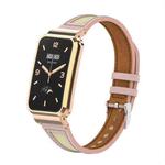 For Xiaomi Mi Band 7 Pro Collage Small Waist Leather Metal Frame Watch Band(Pink)