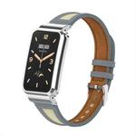 For Xiaomi Mi Band 7 Pro Collage Small Waist Leather Metal Frame Watch Band(Grey)