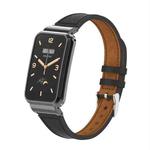 For Xiaomi Mi Band 7 Pro Plain Weave Small Waist Leather Metal Frame Watch Band(Black)