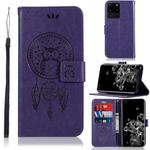 For Galaxy S20 Ultra Wind Chime Owl Embossing Pattern Horizontal Flip Leather Case, with Holder & Card Slots & Wallet(Purple)