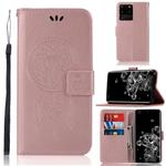 For Galaxy S20 Ultra Wind Chime Owl Embossing Pattern Horizontal Flip Leather Case, with Holder & Card Slots & Wallet(Rose Gold)