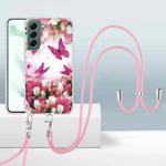 For Samsung Galaxy S22 5G 2.0mm Airbag Shockproof TPU Phone Case with Lanyard(Dancing Butterflies)