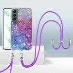 For Samsung Galaxy S22 5G 2.0mm Airbag Shockproof TPU Phone Case with Lanyard(Blue Purple Marble)