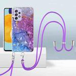 For Samsung Galaxy A33 5G 2.0mm Airbag Shockproof TPU Phone Case with Lanyard(Blue Purple Marble)