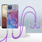 For Samsung Galaxy A12 5G / M12/F12 2.0mm Airbag Shockproof TPU Phone Case with Lanyard(Blue Purple Marble)