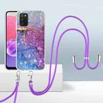 For Samsung Galaxy A03s Indian 2.0mm Airbag Shockproof TPU Phone Case with Lanyard(Blue Purple Marble)