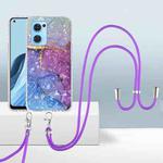 For OPPO Reno7 5G Global 2.0mm Airbag Shockproof TPU Phone Case with Lanyard(Blue Purple Marble)