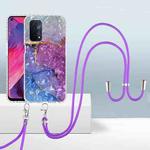 For OPPO A54 5G/A74 5G/A93 5G 2.0mm Airbag Shockproof TPU Phone Case with Lanyard(Blue Purple Marble)