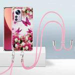 For Xiaomi 12 Pro 2.0mm Airbag Shockproof TPU Phone Case with Lanyard(Dancing Butterflies)