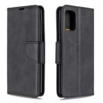 For Galaxy A41 Retro Lambskin Texture Pure Color Horizontal Flip PU Leather Case with Holder & Card Slots & Wallet & Lanyard(Black)