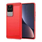 For Xiaomi Redmi K40S Brushed Texture Carbon Fiber TPU Case(Red)