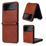 For Samsung Galaxy Z Flip4 Lambskin Texture Leather Phone Case with Lanyard(Brown)