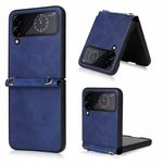 For Samsung Galaxy Z Flip4 Lambskin Texture Leather Phone Case with Lanyard(Blue)