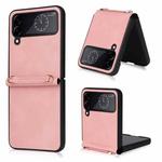 For Samsung Galaxy Z Flip4 Lambskin Texture Leather Phone Case with Lanyard(Pink)
