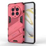 For Huawei Mate 50 Pro Punk Armor 2 in 1 PC + TPU Shockproof Phone Case with Invisible Holder(Light Red)