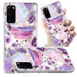 For Samsung Galaxy S20 Electroplated Marble Pattern TPU Phone Case(Purple Flower)