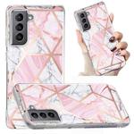 For Samsung Galaxy S21+ 5G Electroplated Marble Pattern TPU Phone Case(Pink and White)