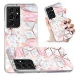 For Samsung Galaxy S21 Ultra 5G Electroplated Marble Pattern TPU Phone Case(White Gravel Pink)