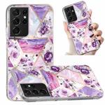 For Samsung Galaxy S21 Ultra 5G Electroplated Marble Pattern TPU Phone Case(Purple Flower)